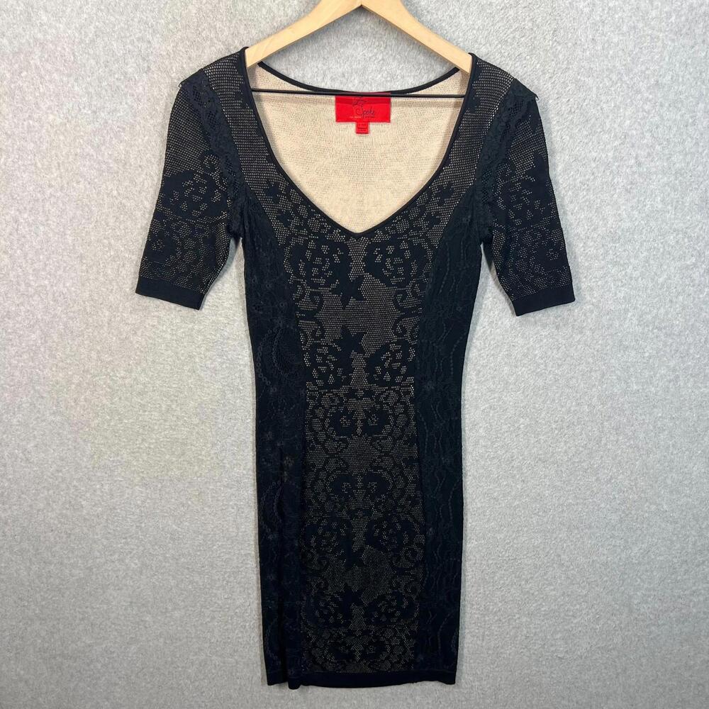 Z SPOKE Zac Posen Lace Solid Black Stretch Scoop Neck Dress Womens‎ XS NWOT